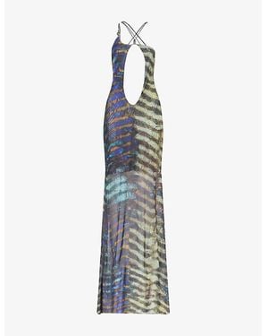 Jaded London Strappy Plunge Stretch-Woven Maxi Dress - Blue