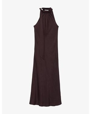 AllSaints Beril High-Neck Silk-Blend Maxi Dress - Purple