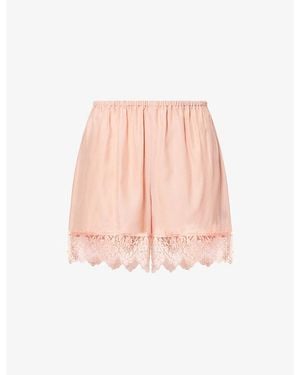 Stella McCartney Lace-Trim Elasticated-Waist Silk Shorts - Pink