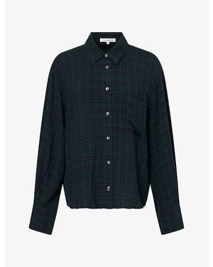 GOOD AMERICAN The Crinkle Check Woven Shirt - Blue