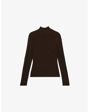 Reiss Sofia Funnel-Neck Knitted Top - Brown