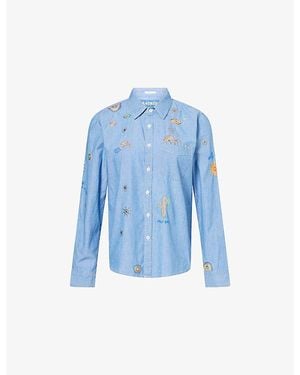 Mother The Foxy Boxy Embroidered Cotton Shirt - Blue