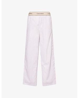Calvin Klein Logo-Waistband Cotton-Poplin Pyjama Bottoms - Purple