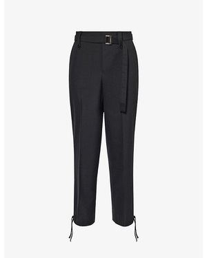 Sacai Belted High-Waisted Wool-Blend Trousers - Black