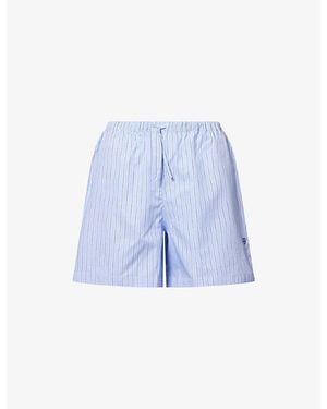 Anine Bing Ramy Pinstripe Cotton Shorts - Blue