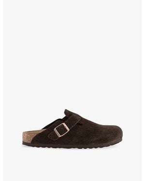 Birkenstock Boston Logo-Embossed Suede Clogs - Brown