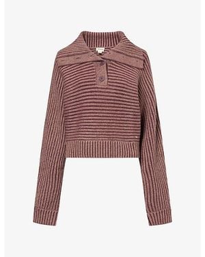 ADANOLA Logo-Plaque Ribbed Knit Henley Sweatshirt - Red