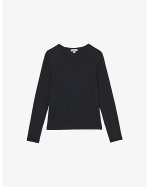 Reiss Jada Crewneck Long-Sleeve Stretch-Cotton T-Shirt - Blue