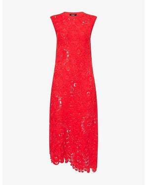 ME+EM Asymmetric Crochet Knitted Maxi Dress - Red