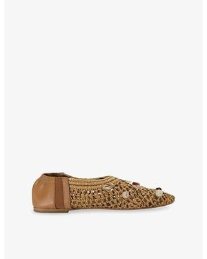 Steve Madden Meela Charm Raffia And Leather Ballet Flats - Natural