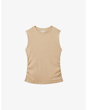 Reiss Trudy Ruched Stretch-Cotton Top - Natural
