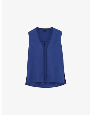 JOSEPH Louis Knitted-Trim Silk-Crepe Blouse - Blue