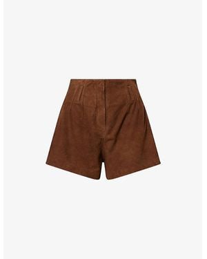 Frankie Shop Lise High-Rise Leather-Suede Shorts - Brown