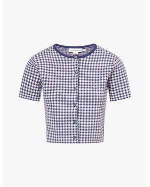 GOOD AMERICAN Keepsake Gingham-Print Woven Cardigan - Blue
