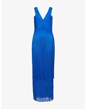 Hervé Léger The Brigitte Fringed Stretch-Knitted Maxi Gown - Blue