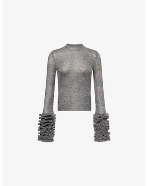 Alaïa Frilled-Cuffs Regular-Fit Wool-Blend Sweater - Gray