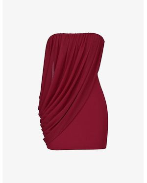 Mistress Rocks Draped Straples Woven Mini Dress - Red