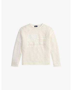 Polo Ralph Lauren Flag Pointelle-Knit Cotton Jumper - White