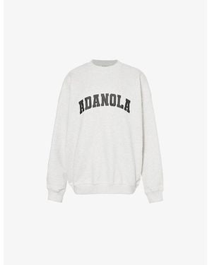ADANOLA Varsity Oversized Crewneck Cotton Fleece Sweatshirt - White