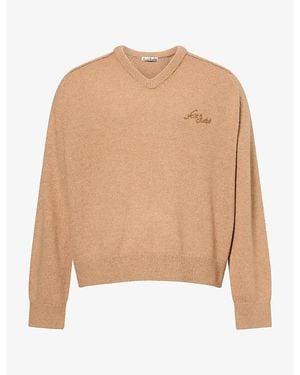 Acne Studios Kaymel V-Neck Knit Wool Sweater - Natural