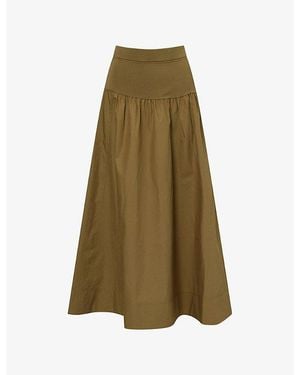 ME+EM Mixed Media Ribbed-Waistband Cotton Maxi Skirt - Green