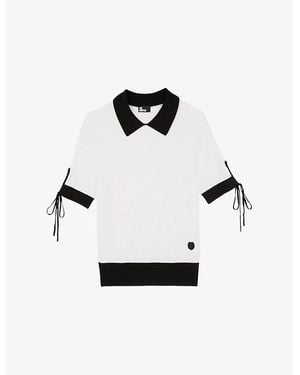 The Kooples Contrast-Collar Bow-Trim Wool Jumper - White