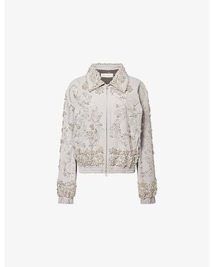 Dries Van Noten Vinnia Jewel-Embellished Cotton Bomber Jacket - White