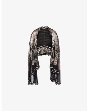 Zimmermann Dream Burnout Bell-Sleeves Woven Top - Black