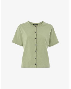 Whistles Round-Neck Button-Up Cotton T-Shirt - Green