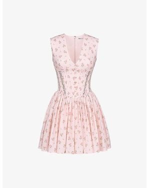 House Of Cb Carmel Floral-Print Stretch-Cotton Mini Dress Xs (A-C Cup) - Pink