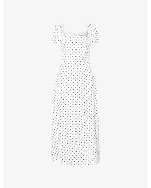 Odd Muse Square-Neck Polka-Dots Woven Midi Dress - White