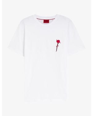 HUGO Branded Rose Cotton-Jersey T-Shirt - White