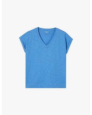 Whistles Willa V-Neck Cotton-Jersey T-Shirt - Blue