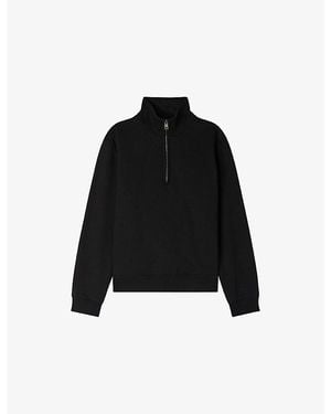 Sandro Funnel-Neck Half-Zip Cotton Sweatshirt - Black