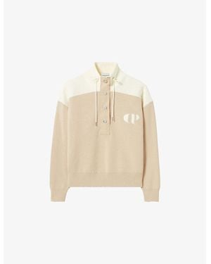 Claudie Pierlot Logo-Embroidered Zip-Up Chunky-Knit Woven Sweater - Natural