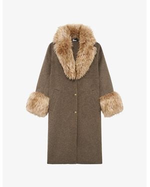 The Kooples Single-Breasted Faux-Fur Wool Coat - Brown