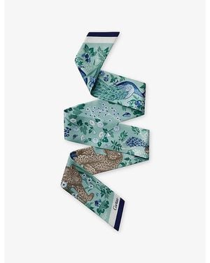 Cartier Blooming Panthère Bandeau Printed Silk-Twill Scarf - Blue