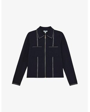 Reiss Ivy Contrast-Stitch Stretch-Knit Cardigan - Blue