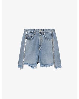 AllSaints Frankie Stud-Embellished Cotton-Blend Denim Shorts - Blue