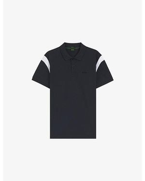 BOSS Brand-Embroidered Short-Sleeved Stretch-Cotton Polo Shirt - Blue