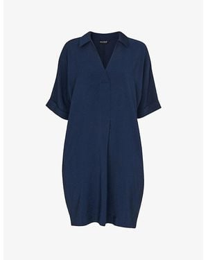 Whistles Melanie V-Neck Woven Mini Dress - Blue