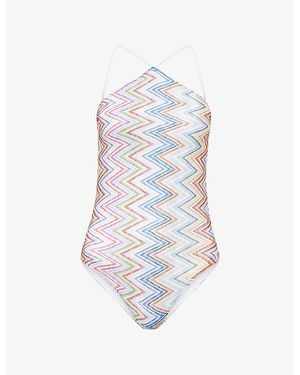 Missoni Zigzag-Pattern Halterneck Swimsuit - White