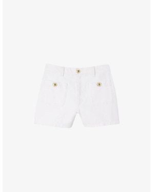 Sandro High-Rise Branded-Patch Denim Shorts - White