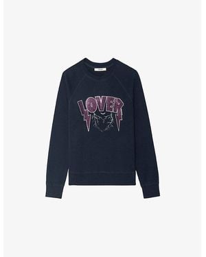 Zadig & Voltaire Rhinestone-Embellished Round-Neck Cotton-Blend Sweatshirt - Blue
