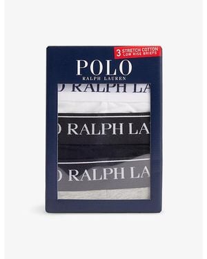Polo Ralph Lauren Branded-Waist Stretch-Cotton Briefs Pack Of Three - Blue