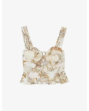 Reiss Remi Graphic-Print Cotton Bustier Top - White