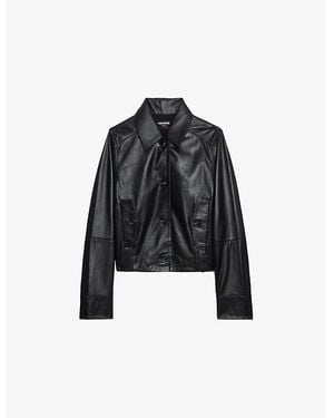 Zadig & Voltaire Collar Flap-Pocket Regular-Fit Leather Jacket - Black