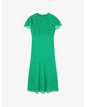 LK Bennett Ellen Petite Polka-Dot Short-Sleeve Woven Midi Dress - Green