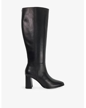 Dune Salla Leather Heeled Knee-High Boots - Black