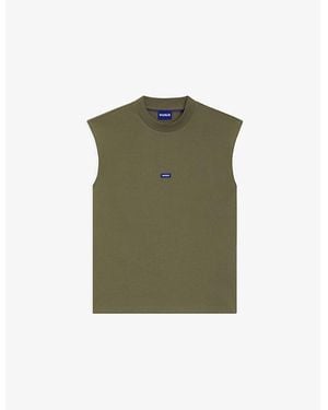 HUGO Logo-Embroidered Relaxed-Fit Sleeveless Cotton T-Shirt - Green